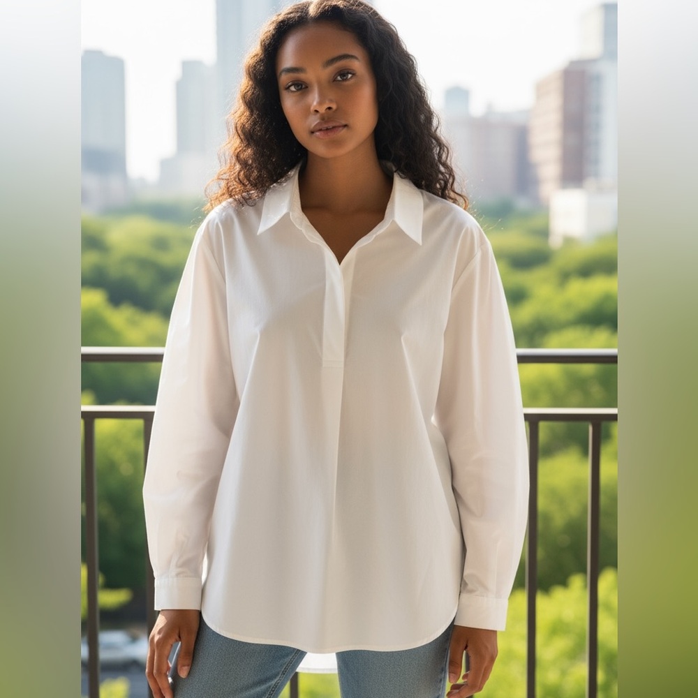 #3003 NWT TAHARI Classic White Long Sleeve Over The Head Shirt